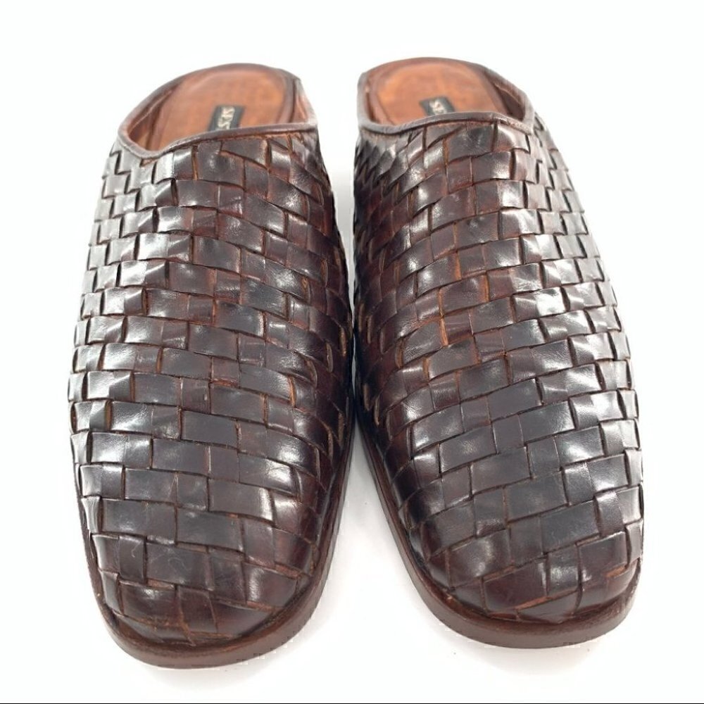 Sesto Meucci heels size 5.5 N blown Italian leather woven mules vintage 80s 90s - Picture 3 of 12